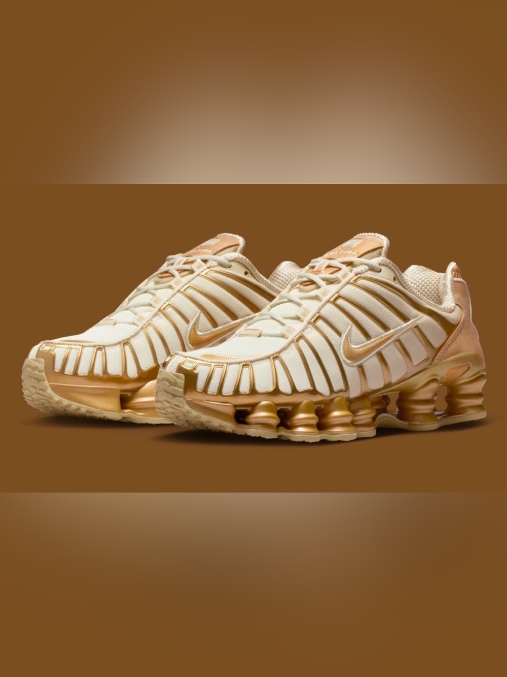 Nike Women's Cream and Gold Shox Running Sneakers